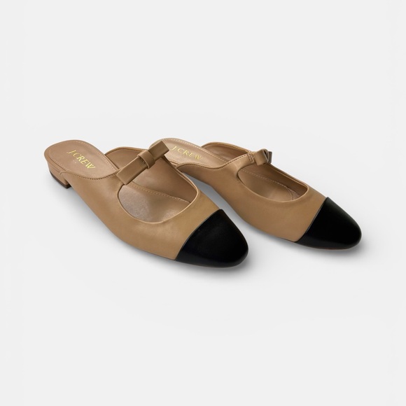 J. Crew Beige and Black Cap-Toe Mules - Picture 2 of 5